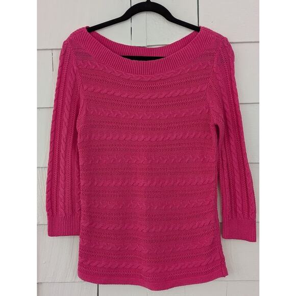 Chaps Womens S Pink Cable Knit Sweater Bright Knitwear Barbiecore Preppy Classic - Picture 1 of 10